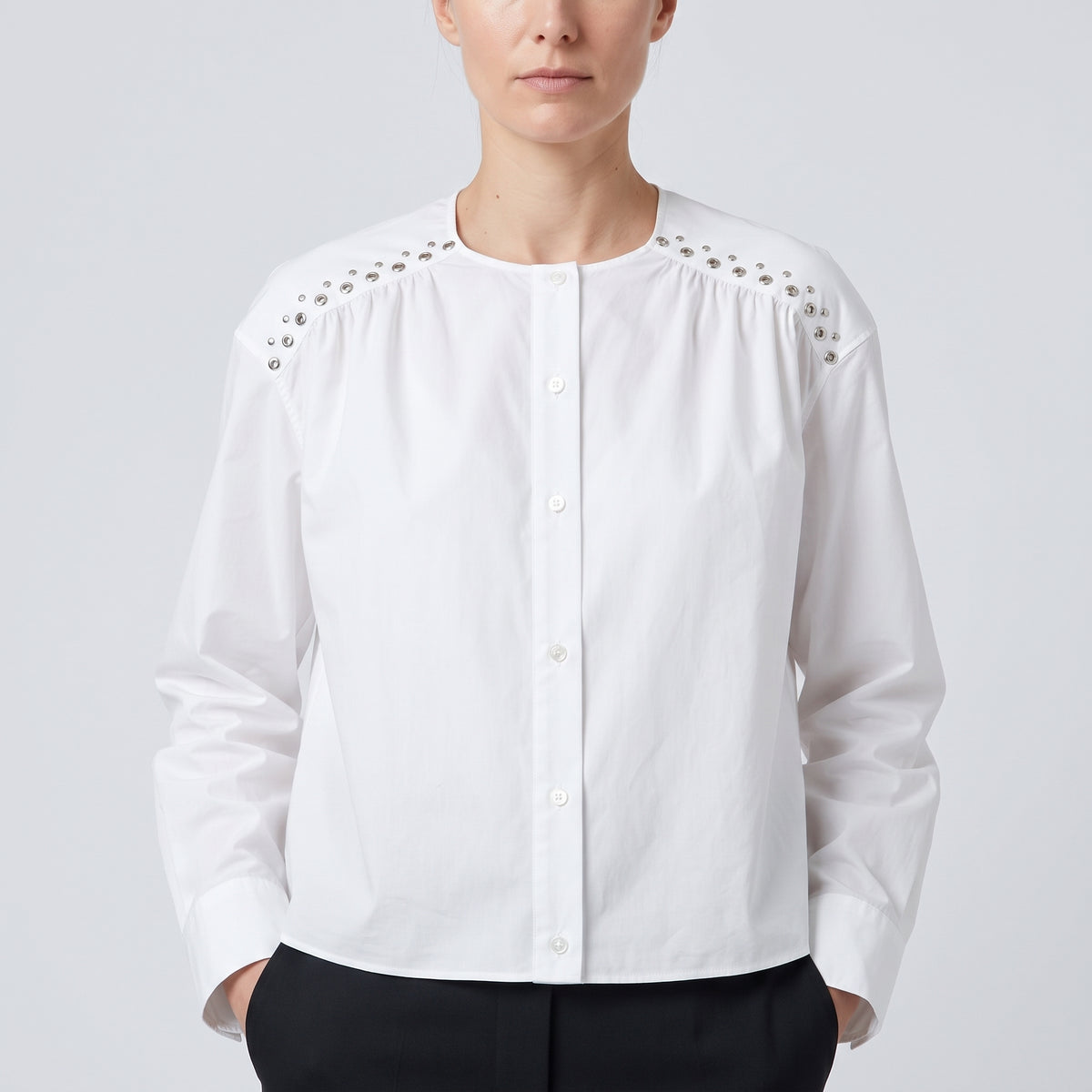 Studded Detail White Cotton Shirt
