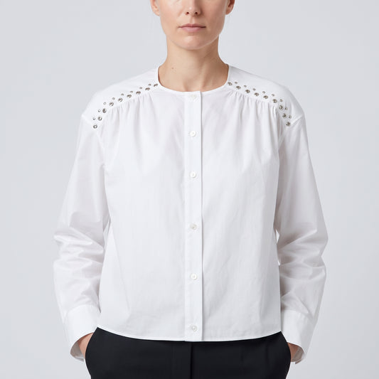 Studded Detail White Cotton Shirt