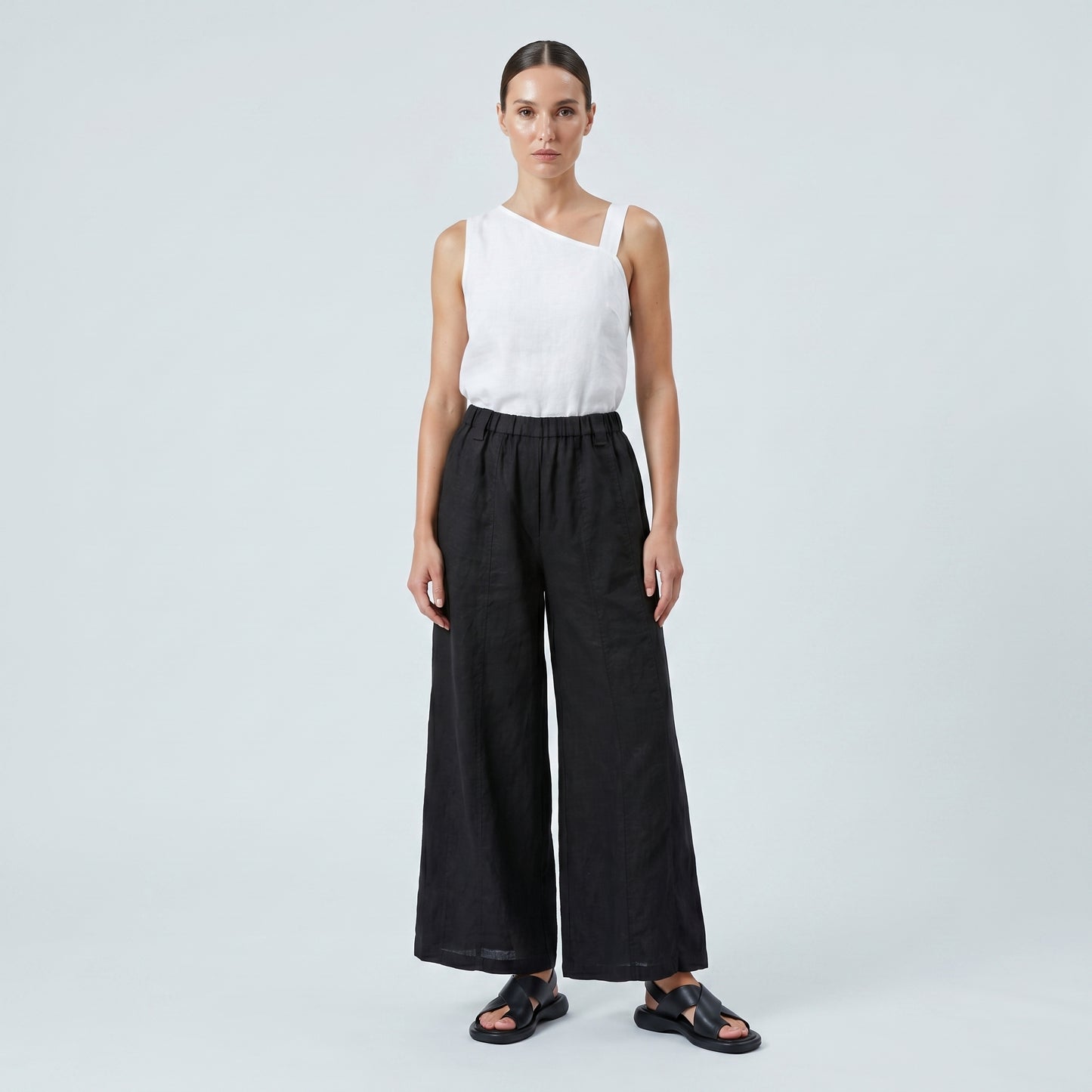Black Wide Leg Linen Trousers