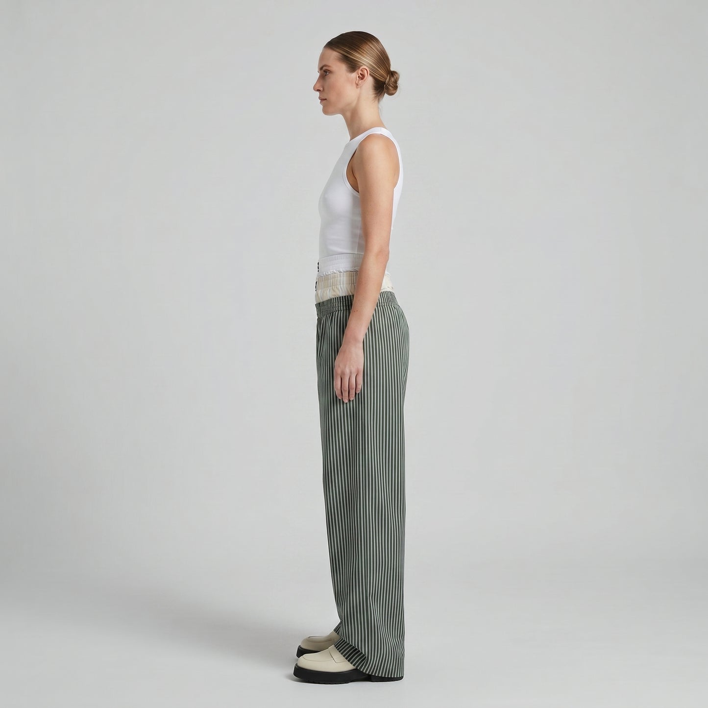 Green Striped Layered Trousers