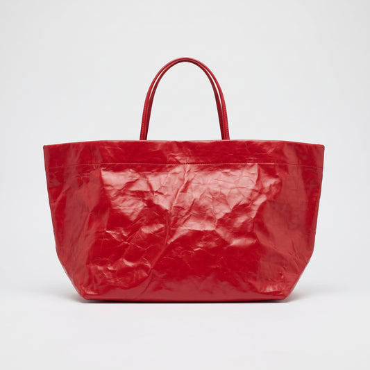 Red Crinkled Textured Tote Bag