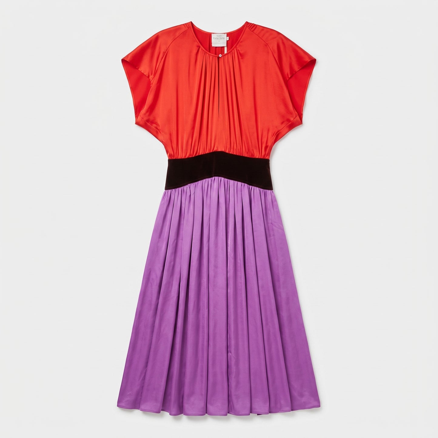 Colorblocked Pleated Satin Dress