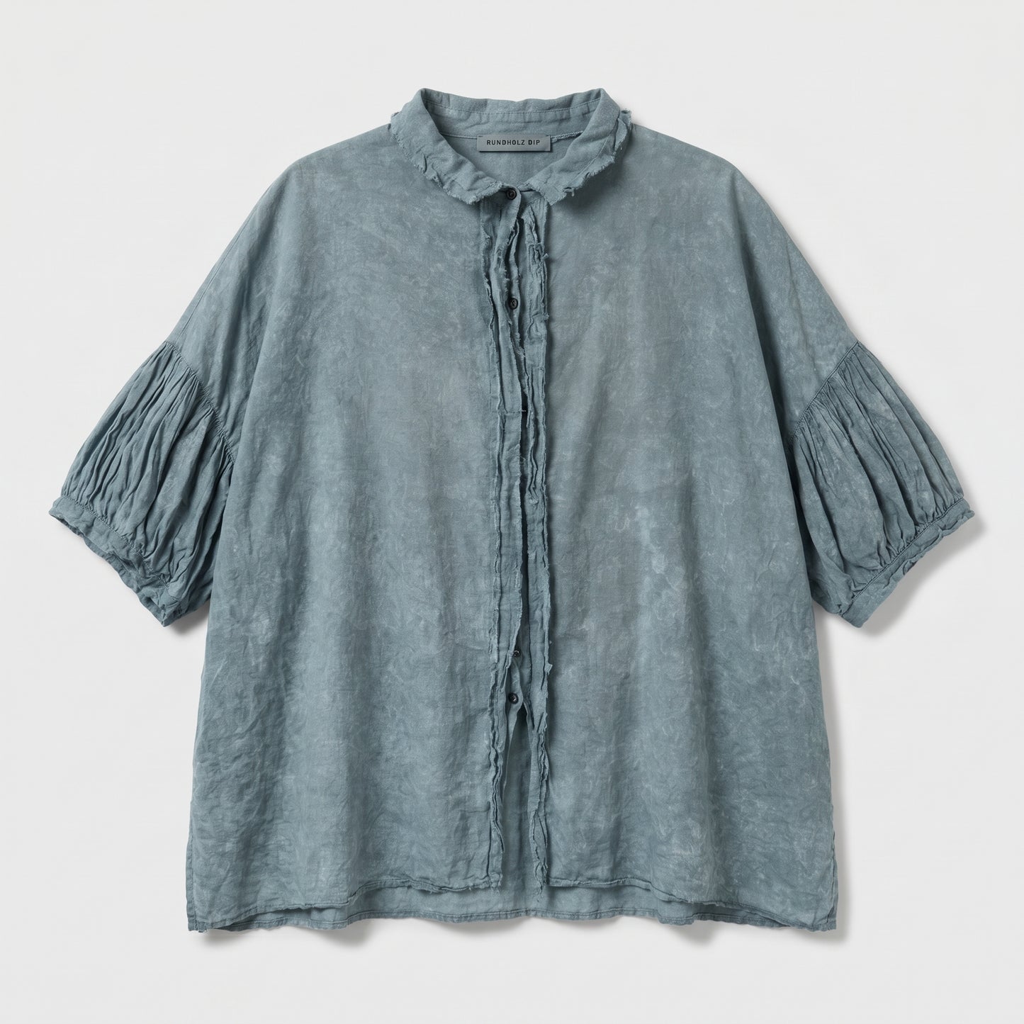 Puffed Sleeve Ruffle Trim Blouse