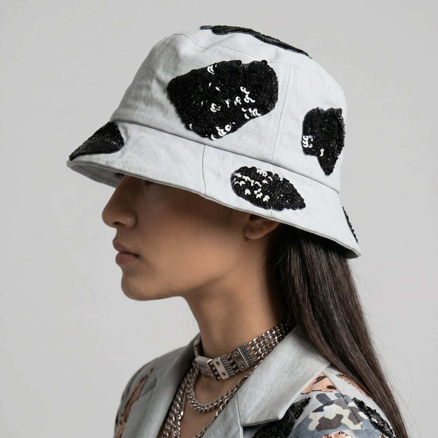 Sequined Patch Canvas Bucket Hat