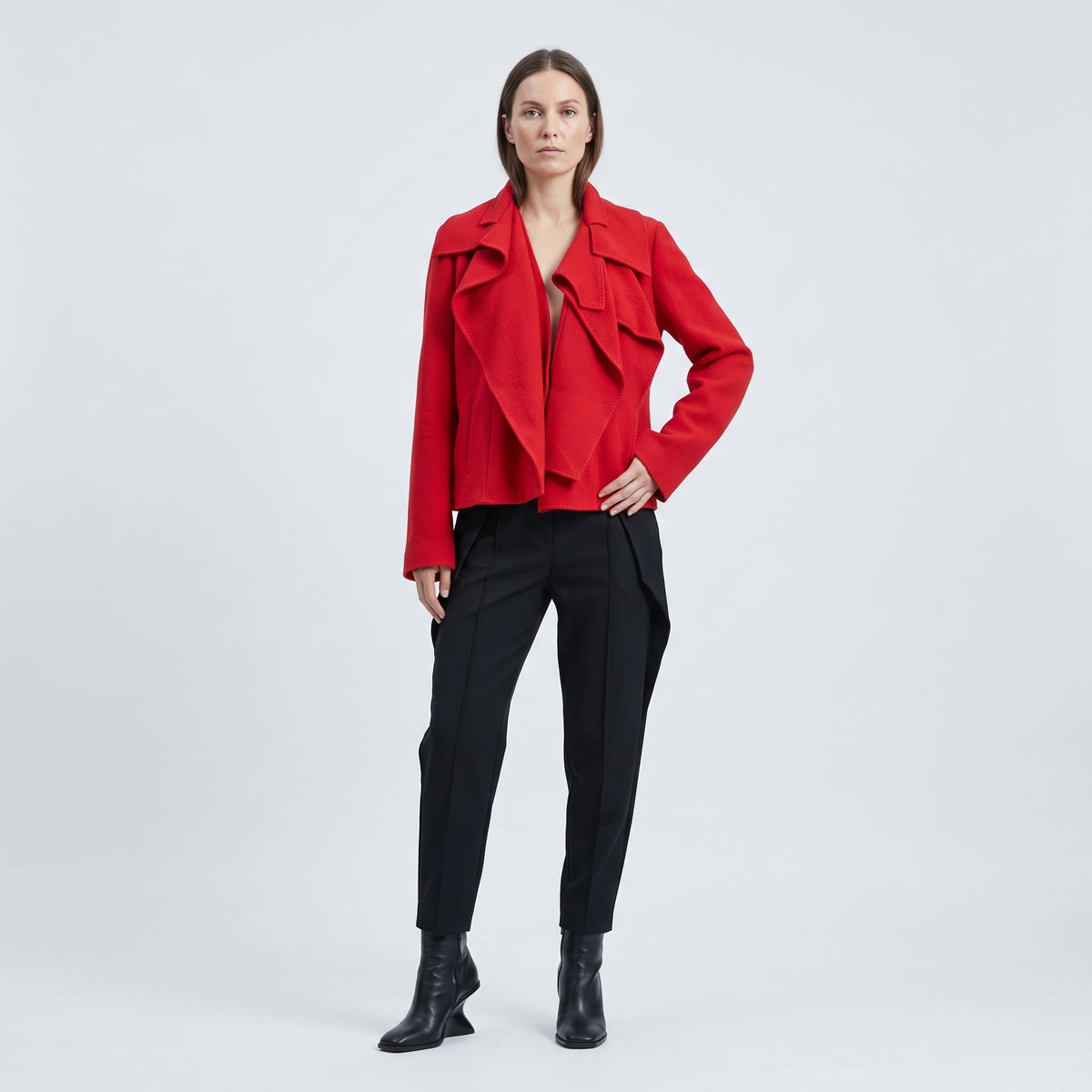 Structured Red Ruffle Jacket
