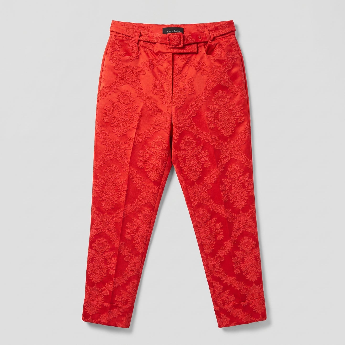 Red Jacquard Tailored Trousers