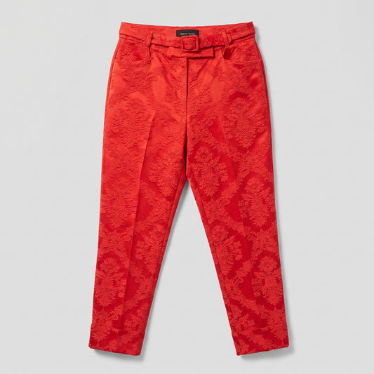 Red Jacquard Tailored Trousers