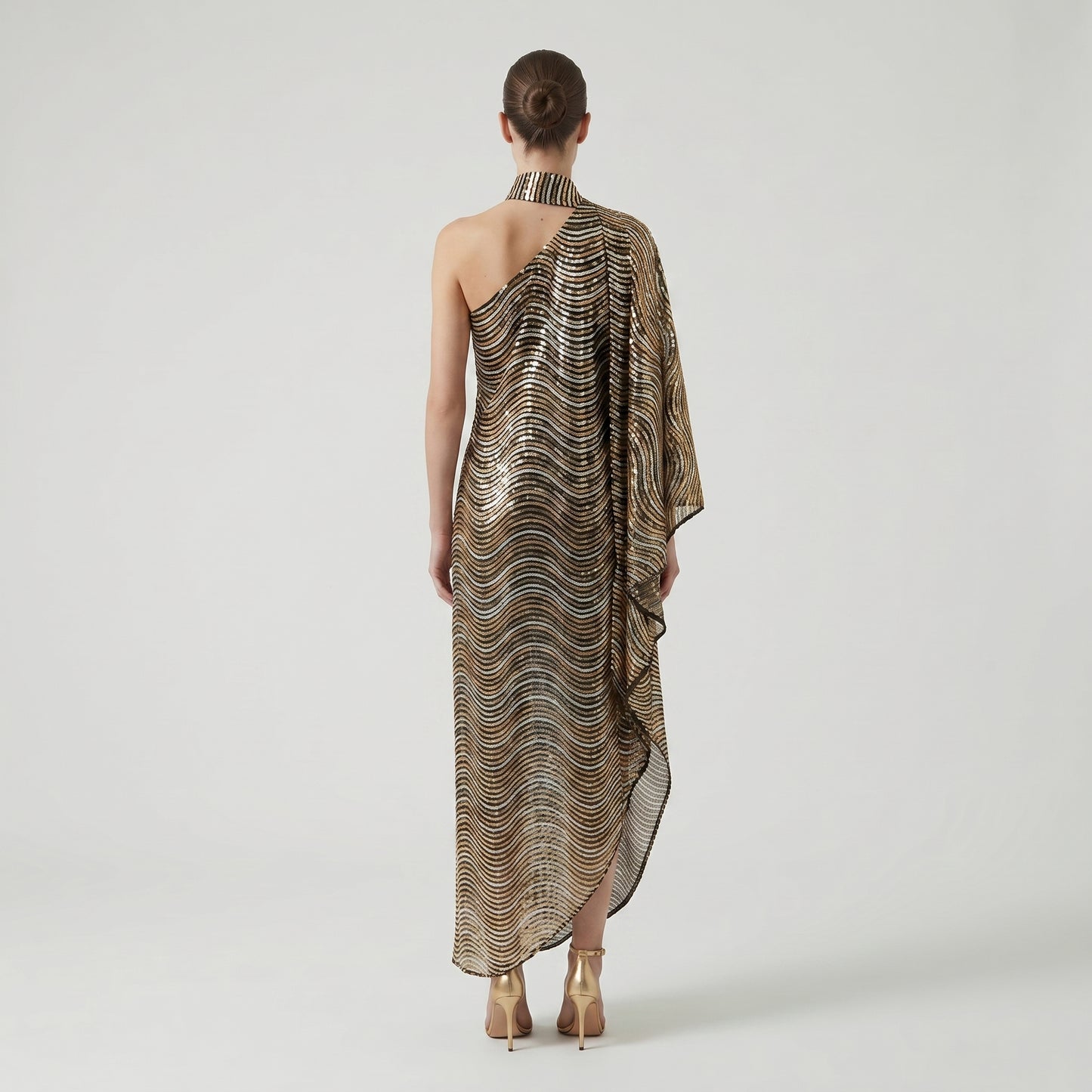 Sequined One-Shoulder Evening Gown