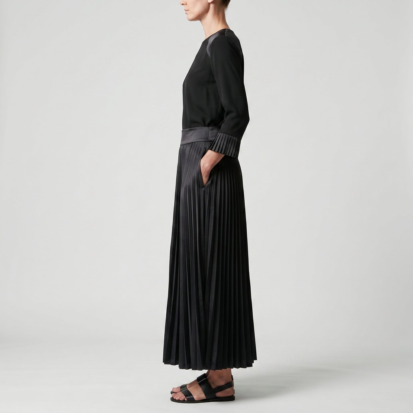 Satin Pleated Wide-Leg Trousers