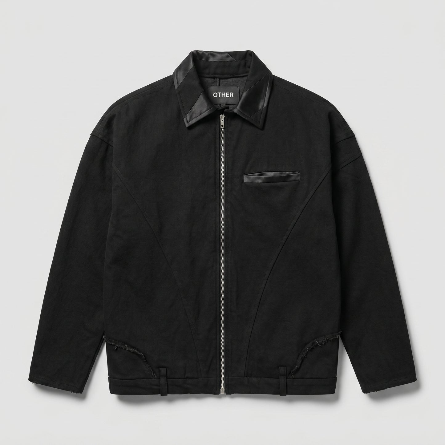 Black Contrast Collar Zip Jacket