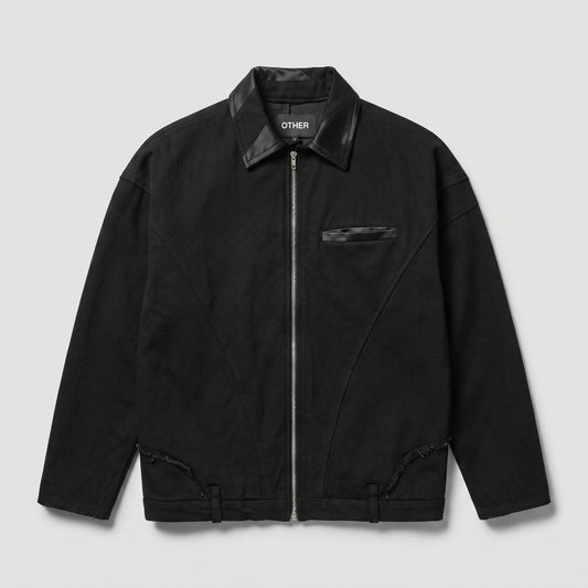 Black Contrast Collar Zip Jacket