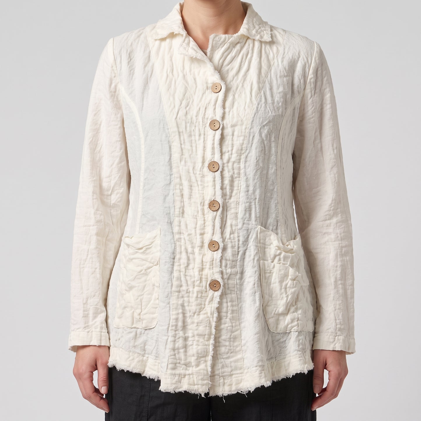 Textured Linen Button-Down Jacket