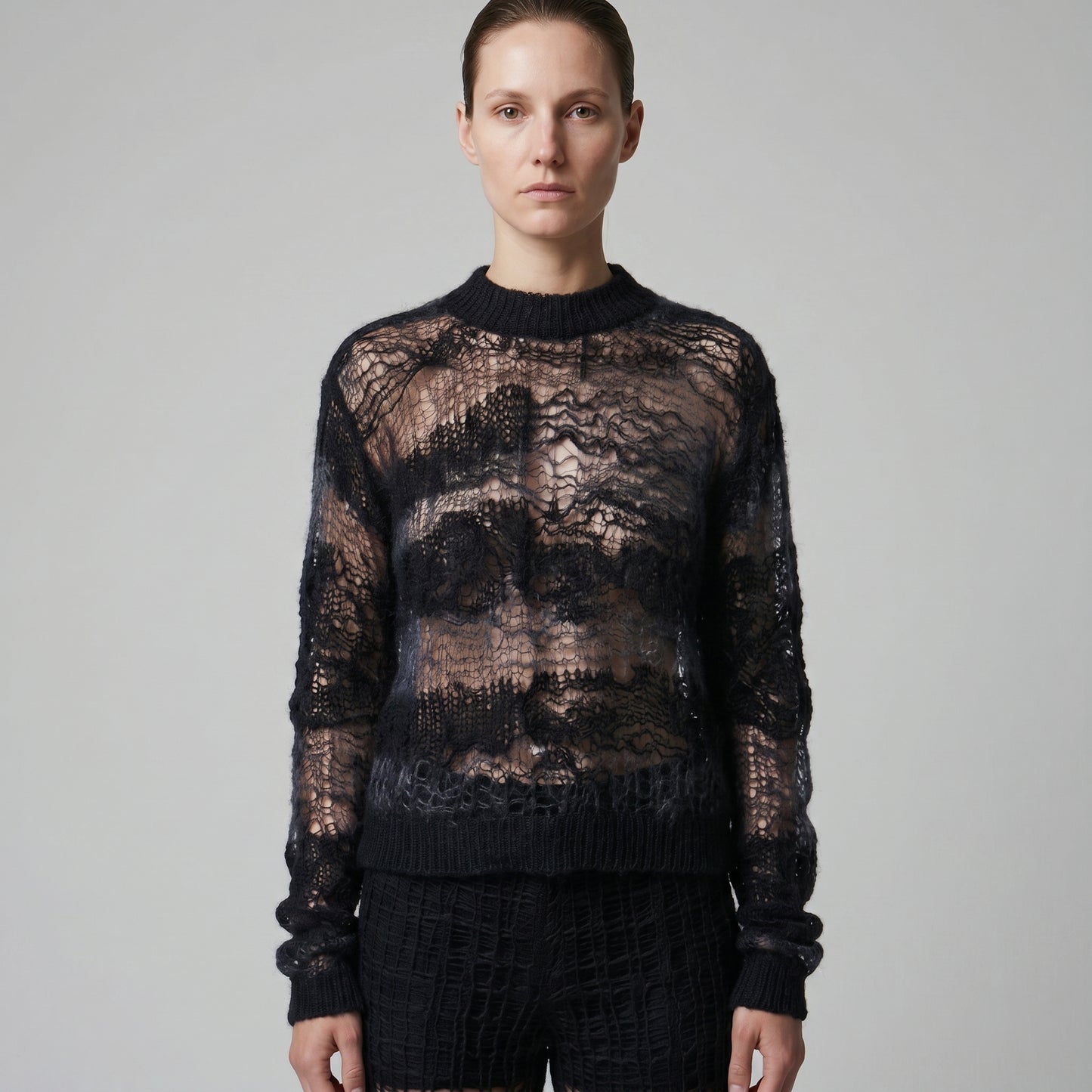 Sheer Textured Striped Knit Sweater