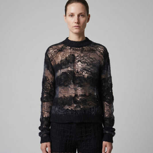 Sheer Textured Striped Knit Sweater
