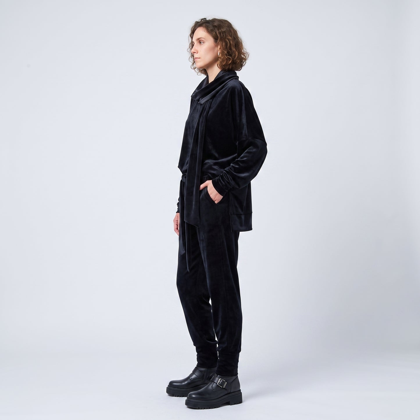 Luxurious Black Velvet Cowl Top