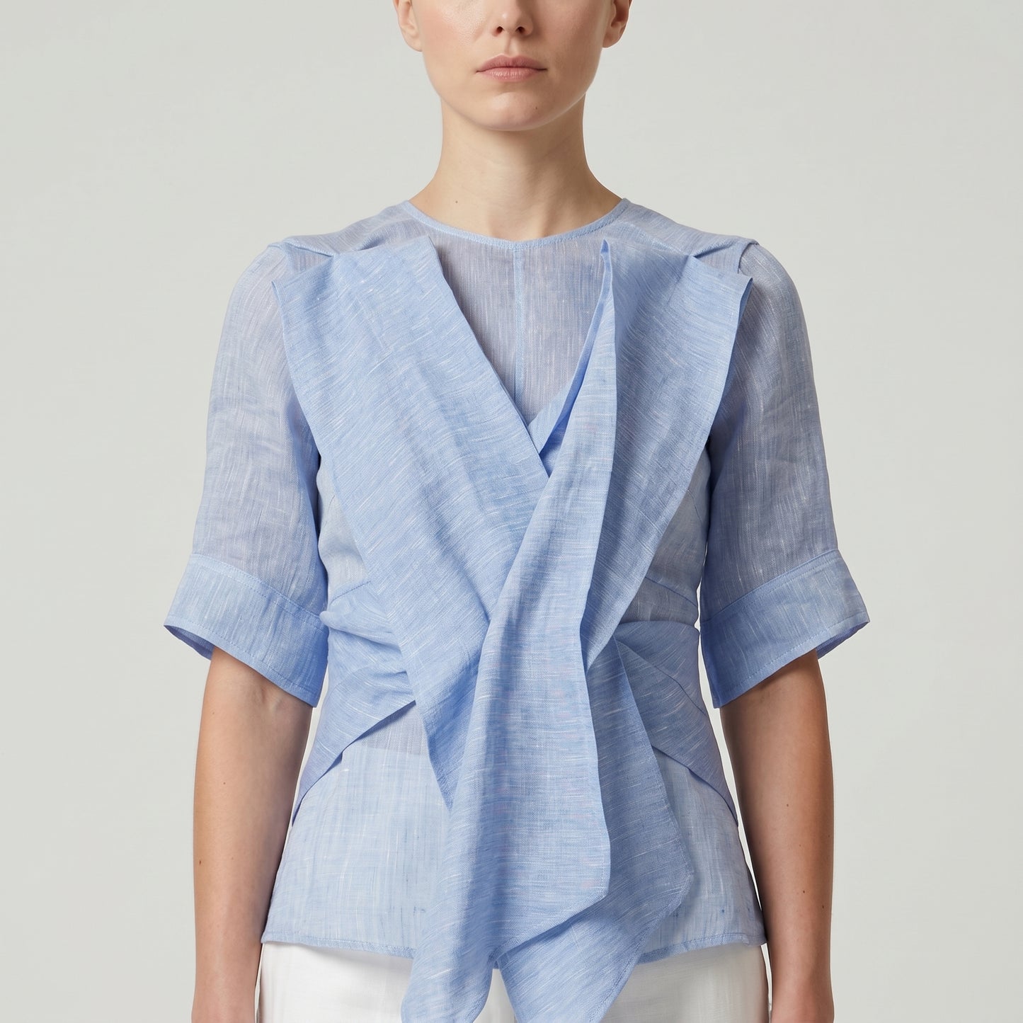 Draped Linen Statement Blouse