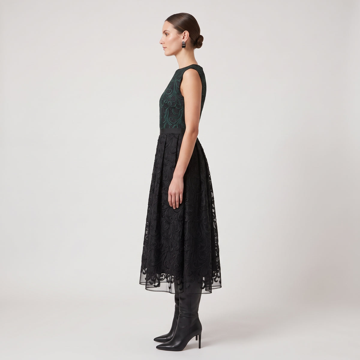 Two Tone Embroidered Flare Dress