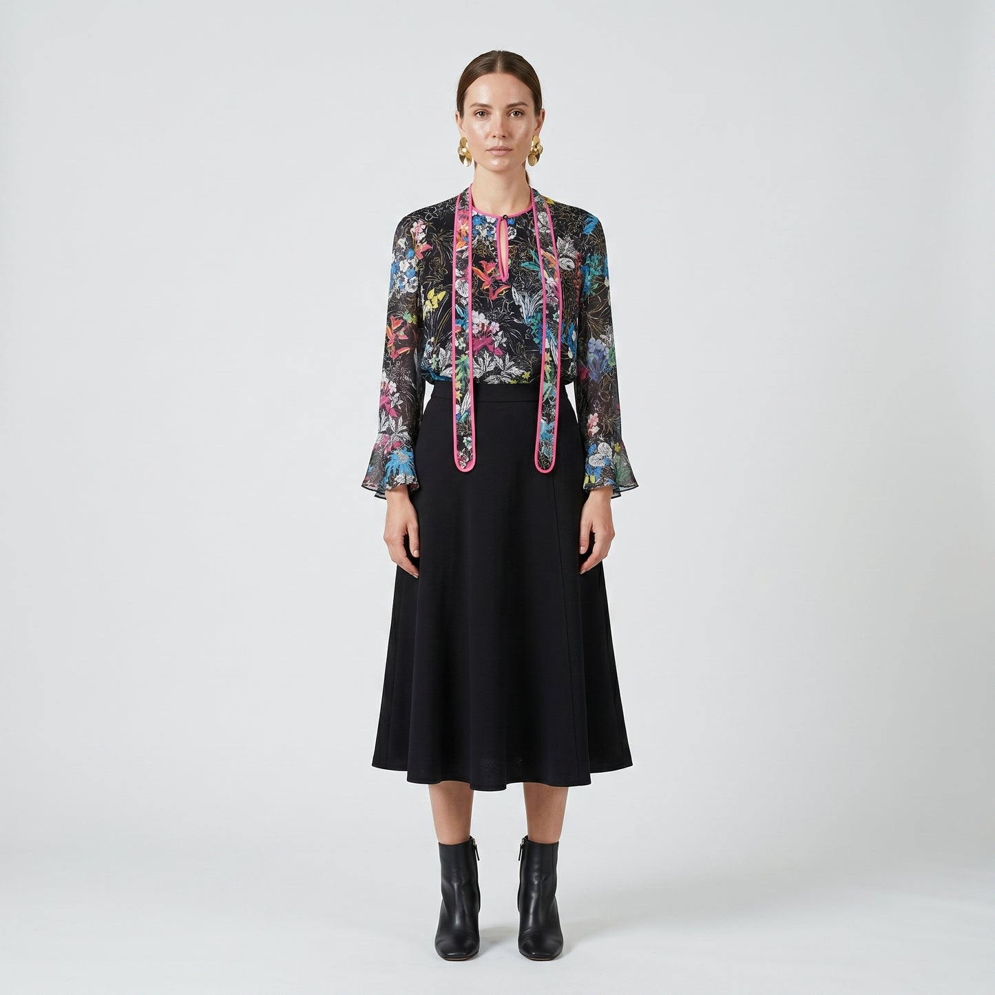 Floral Silk Tie Neck Blouse