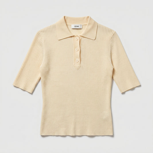 Ribbed Knit Polo Top