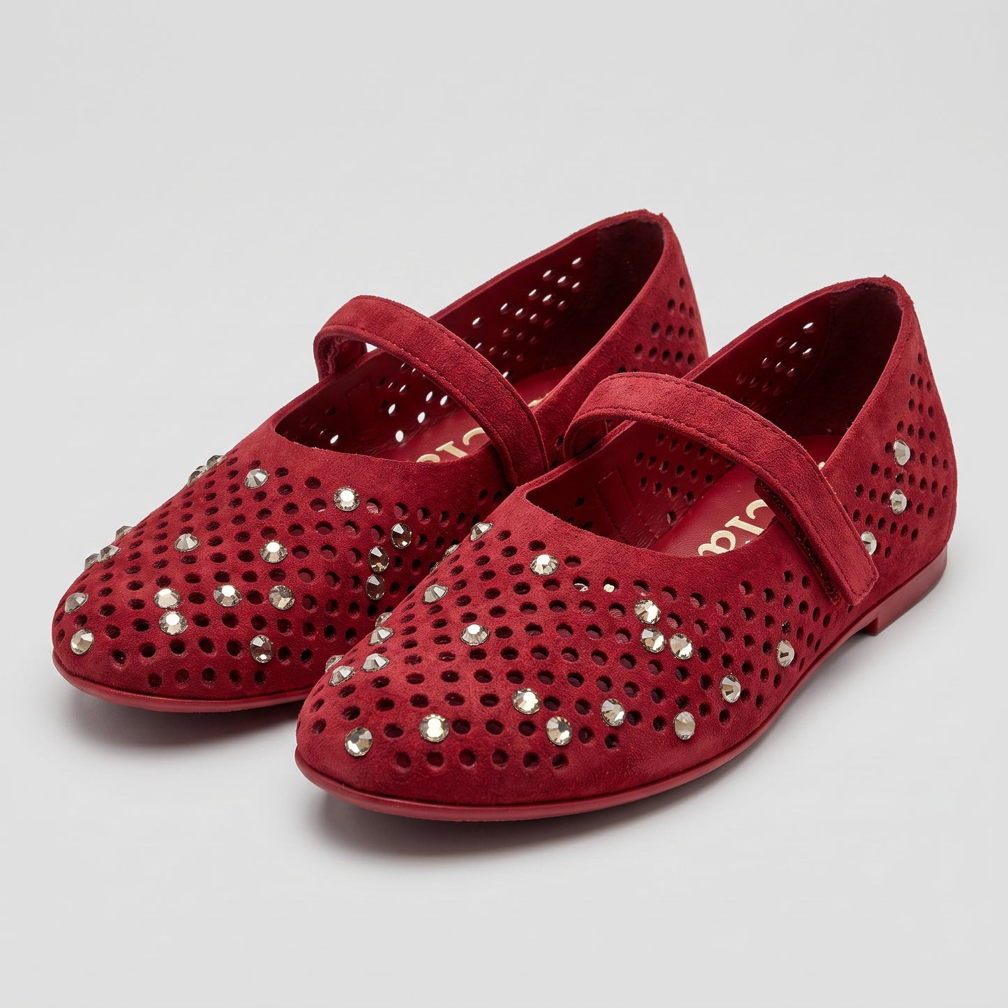 Studded Perforated Suede Mary Janes
