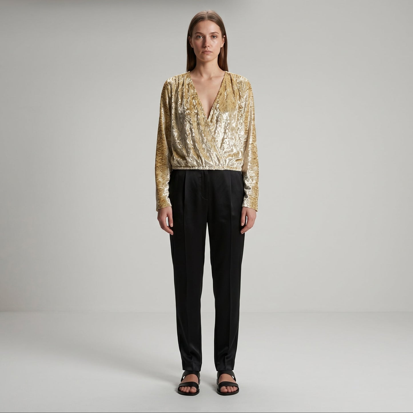 Metallic Crushed Velvet Wrap Top