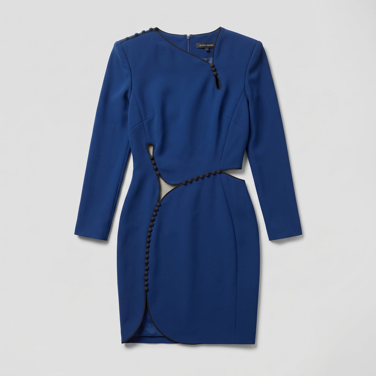 Architectural Cutout Buttoned Mini Dress