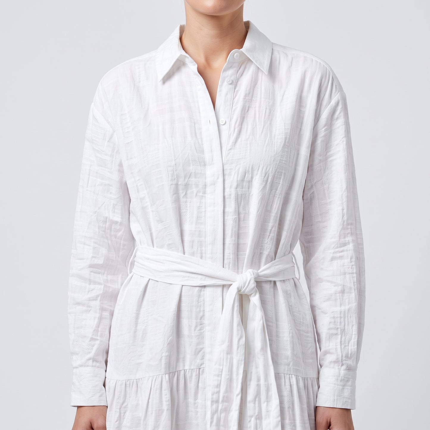 Classic White Tiered Shirt Dress