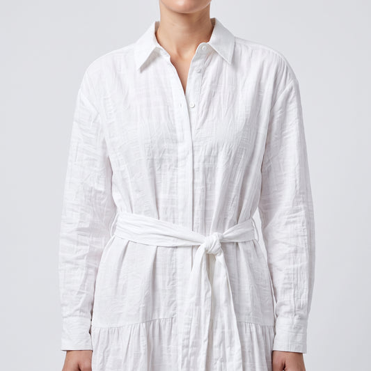 Classic White Tiered Shirt Dress