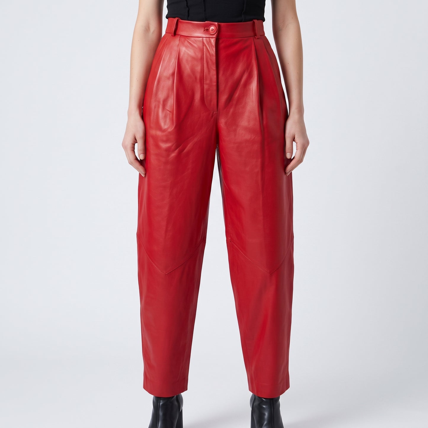 Vibrant Red Leather Tailored Trousers