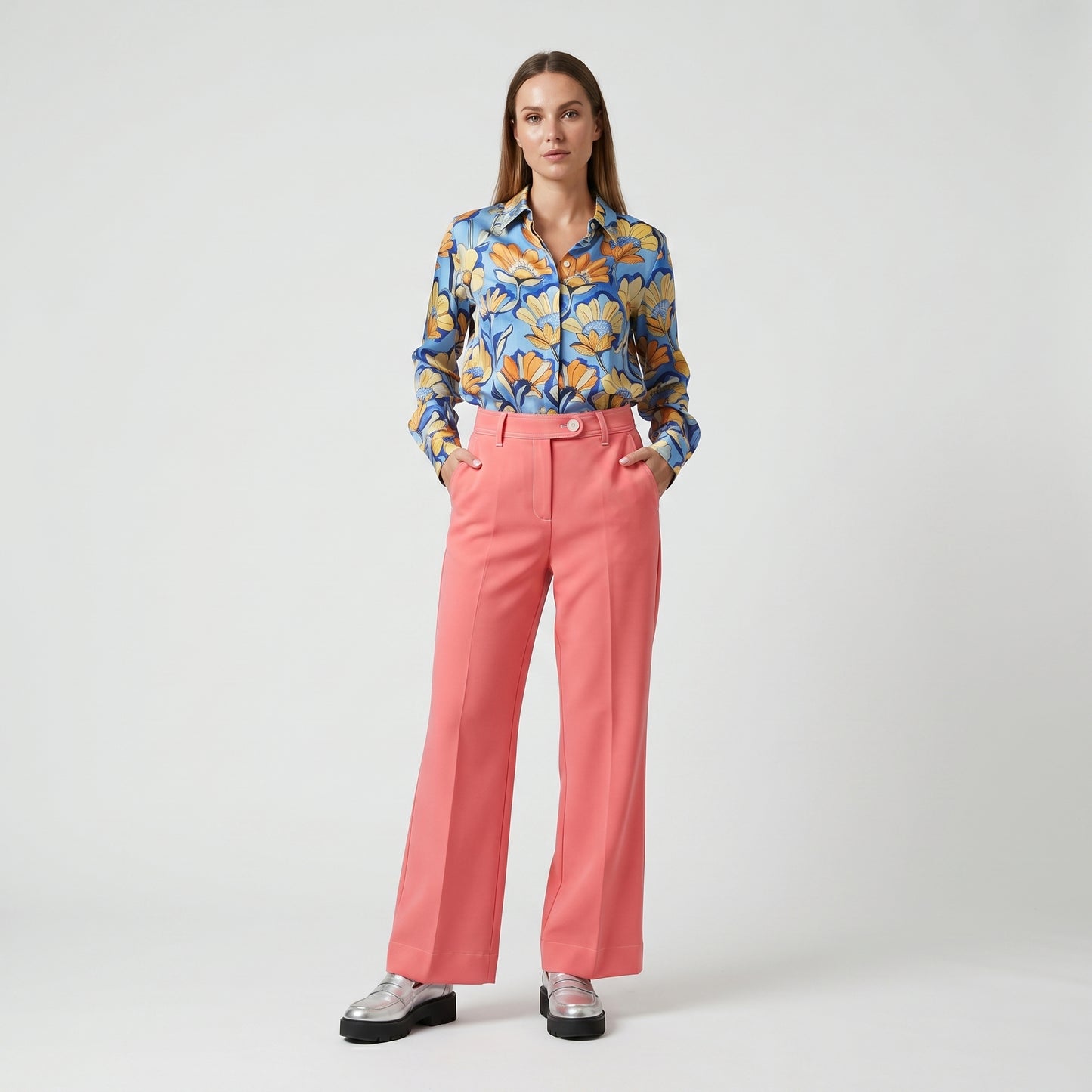 Tailored Coral Pink Cuffed Trousers