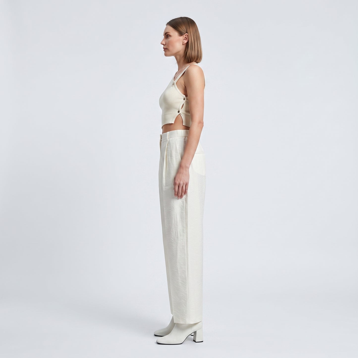 Tailored Cream Wide-Leg Trousers