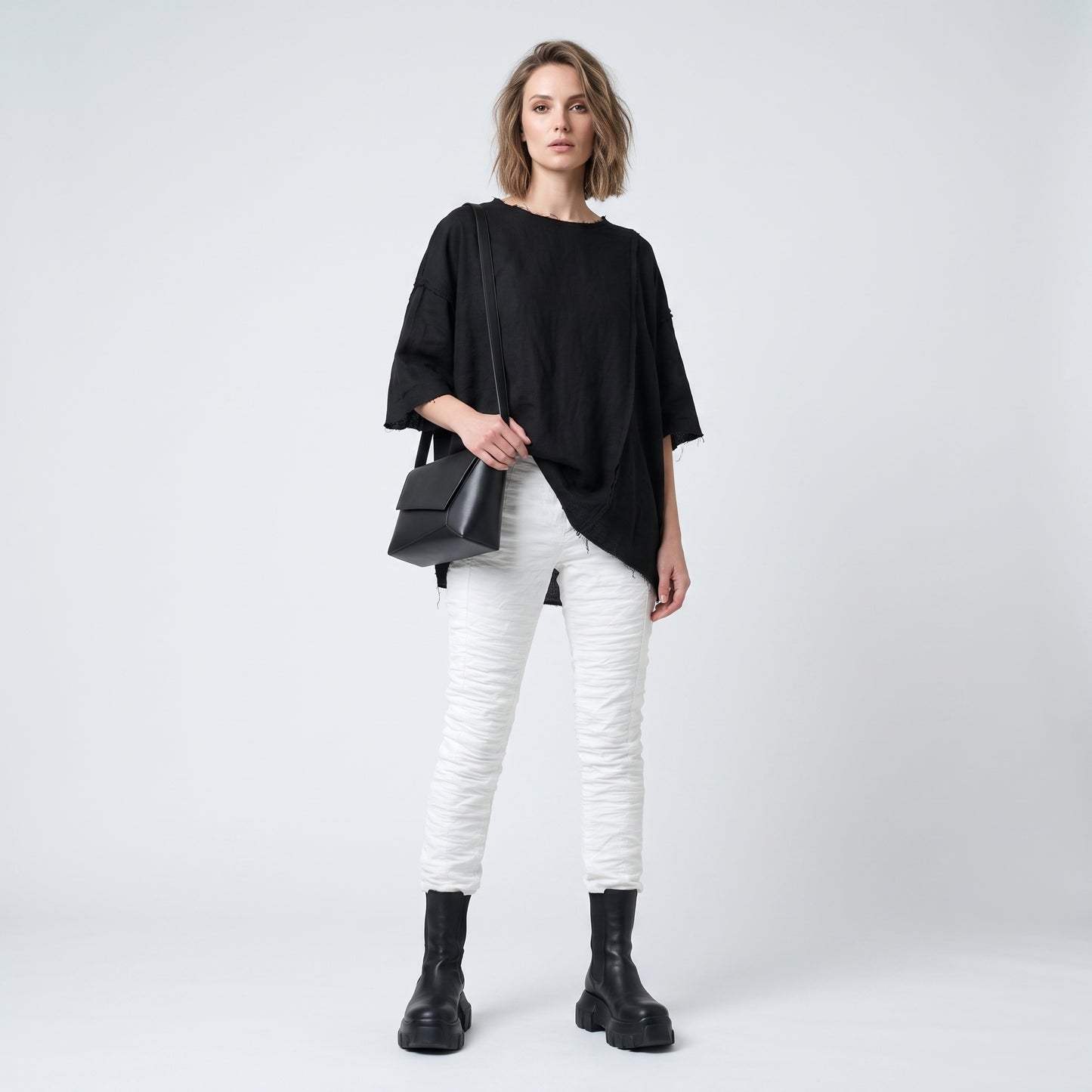 Textured Slim Fit White Trousers
