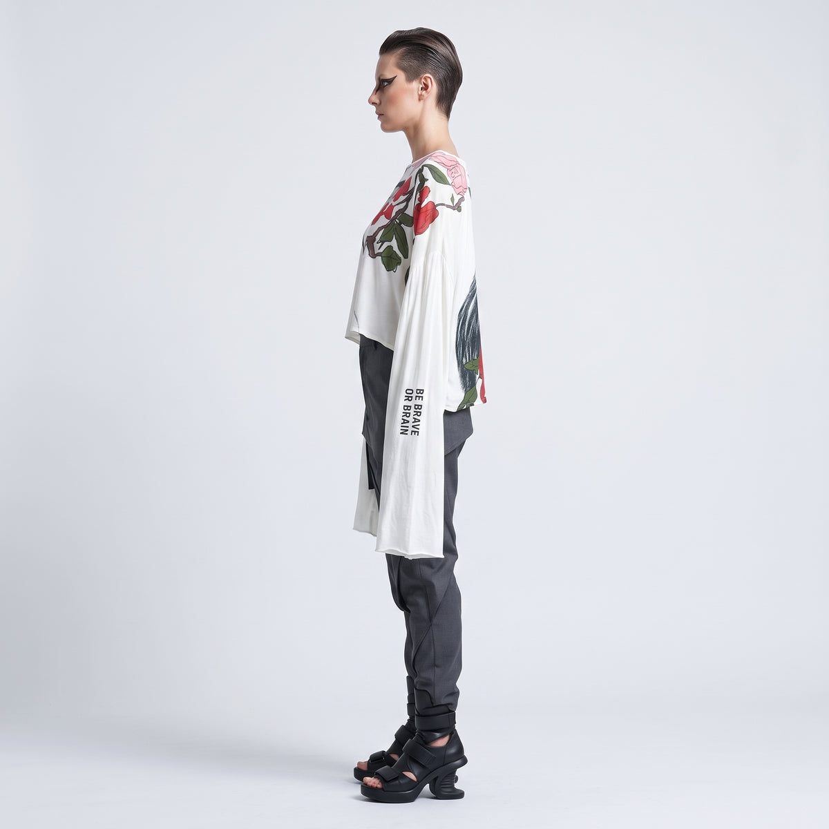 Floral Print Cropped Long-Sleeve