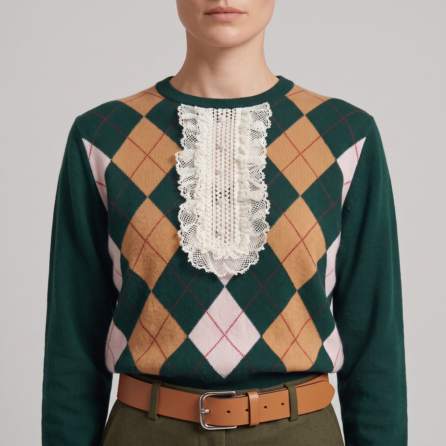 Argyle Knit With Lace Detail