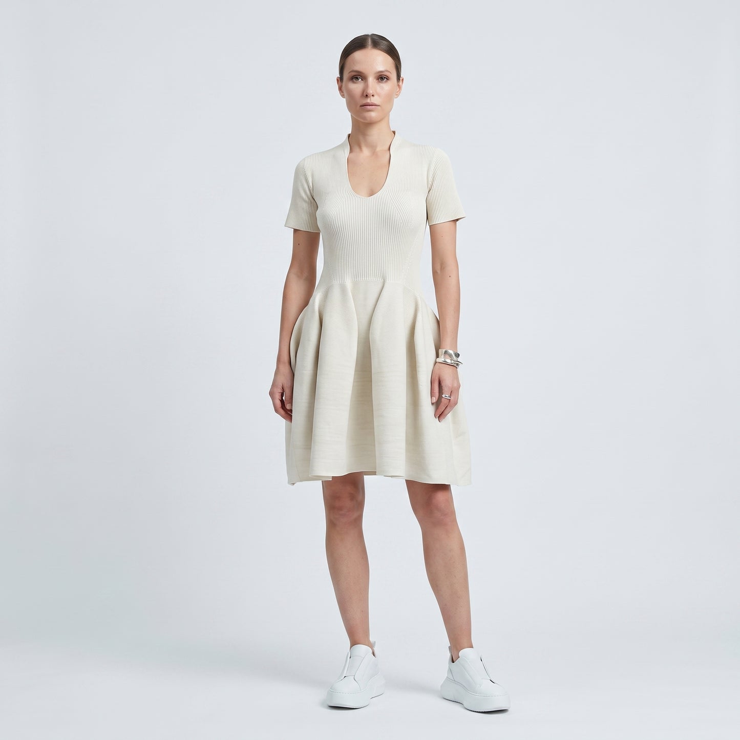 Sculpted Ribbed Knit Mini Dress