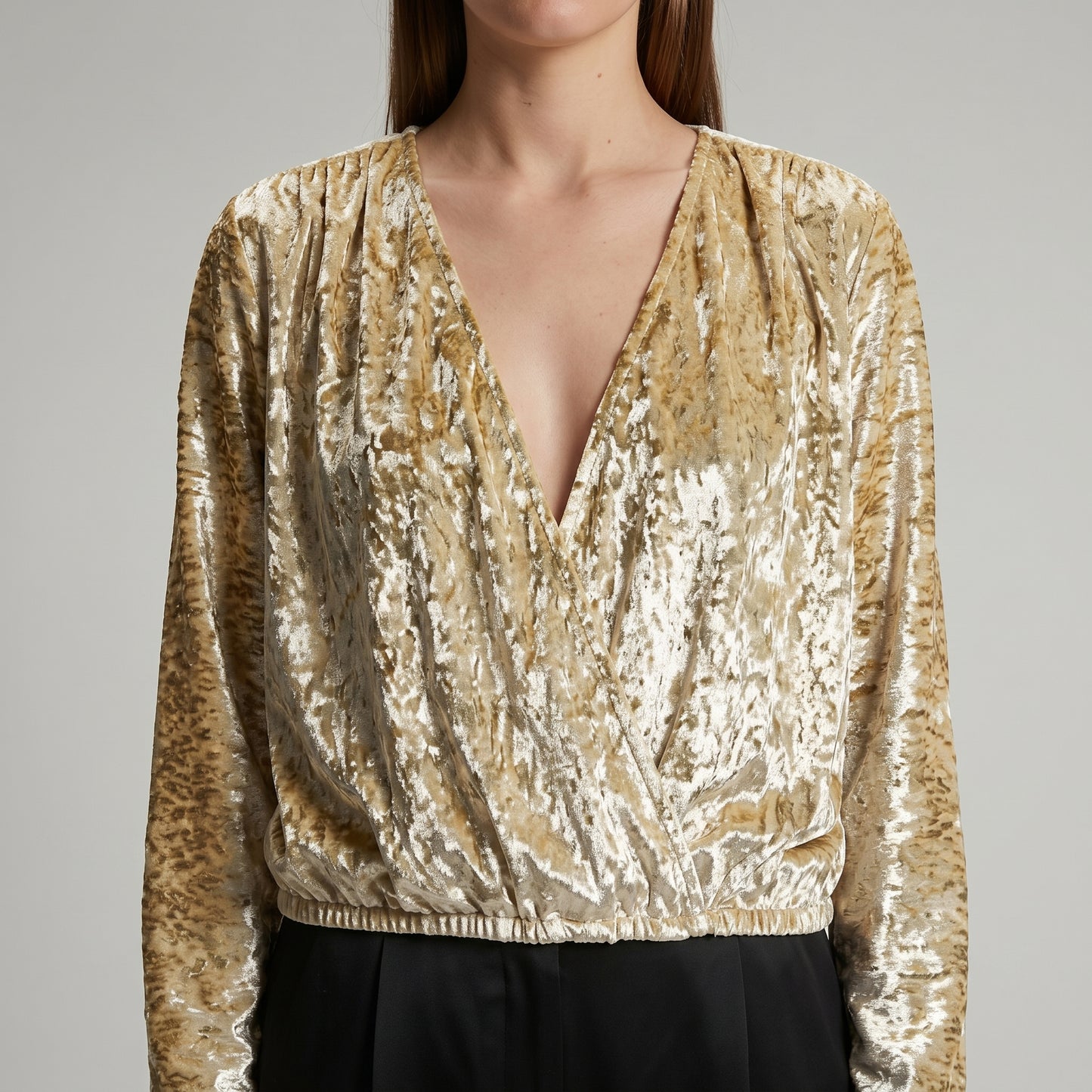 Metallic Crushed Velvet Wrap Top