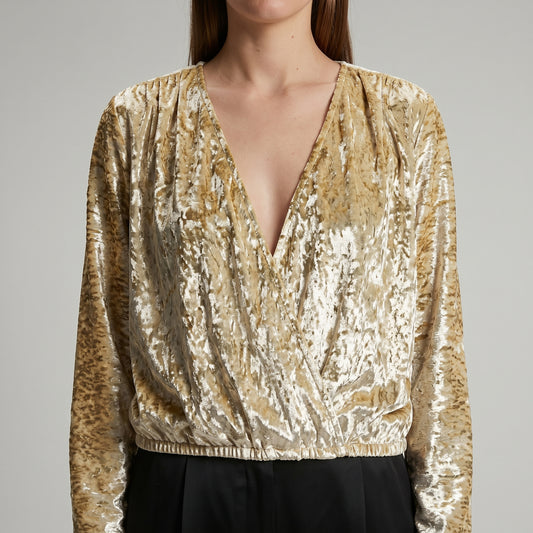 Metallic Crushed Velvet Wrap Top