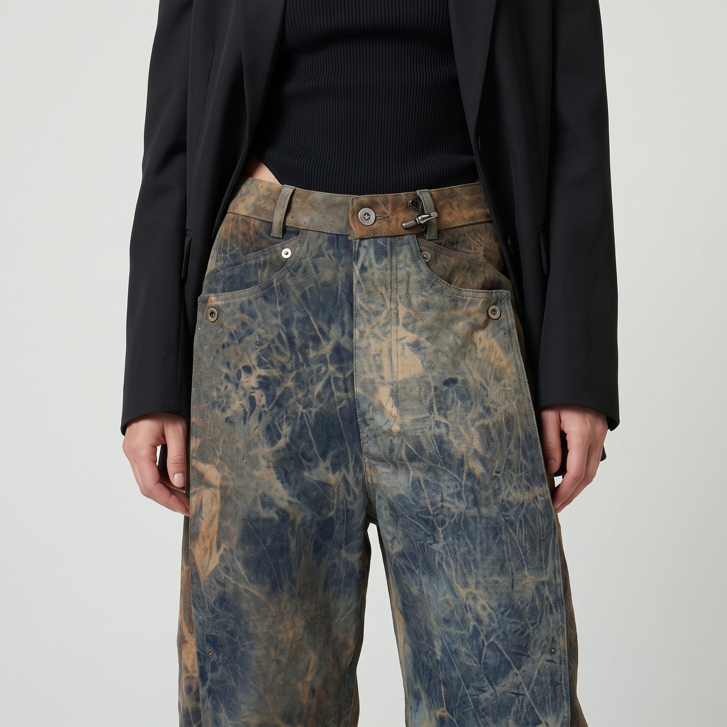 Distressed Tie-Dye Denim Trousers