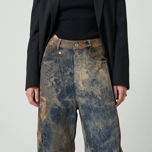 Distressed Tie-Dye Denim Trousers