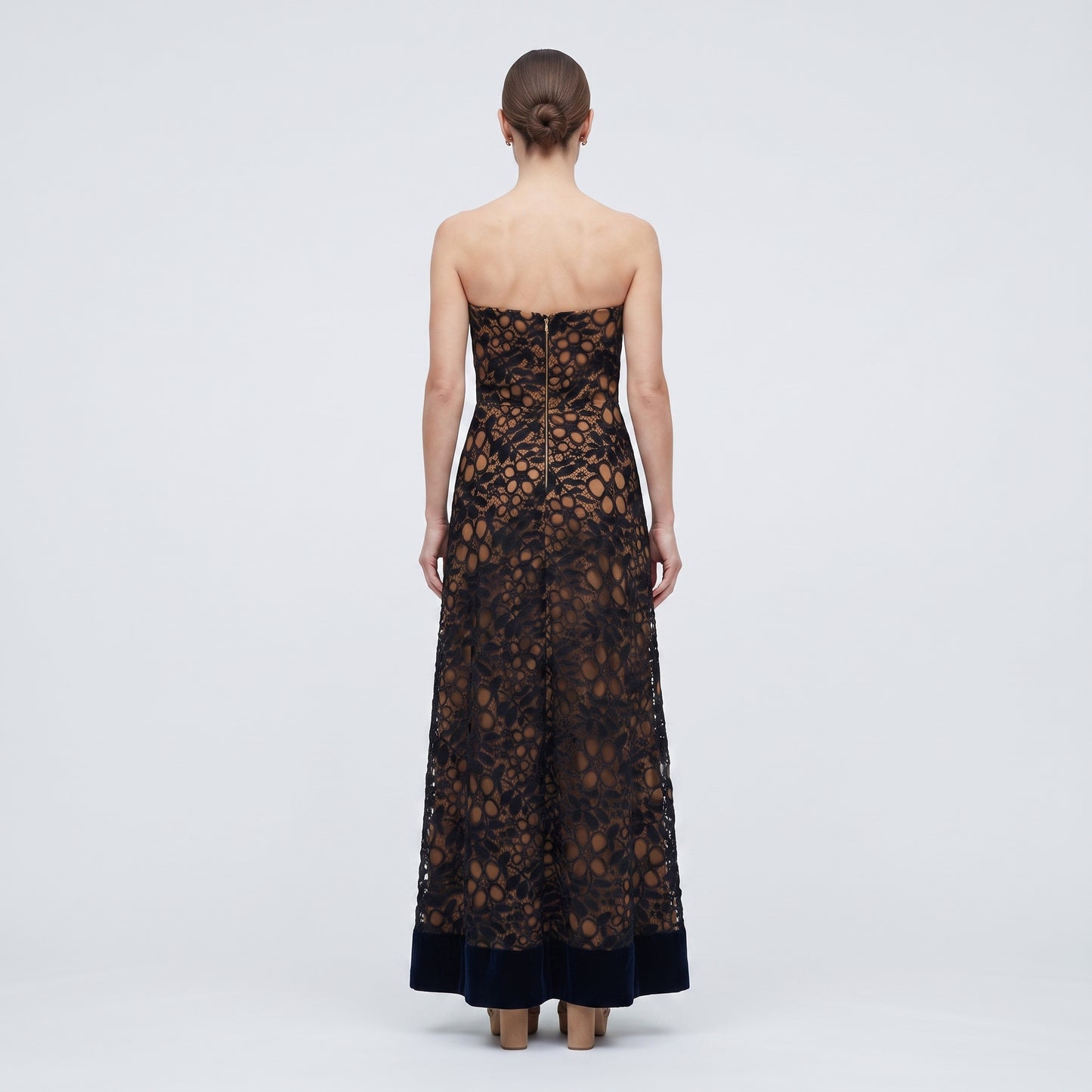 Strapless Lace Floral Evening Gown