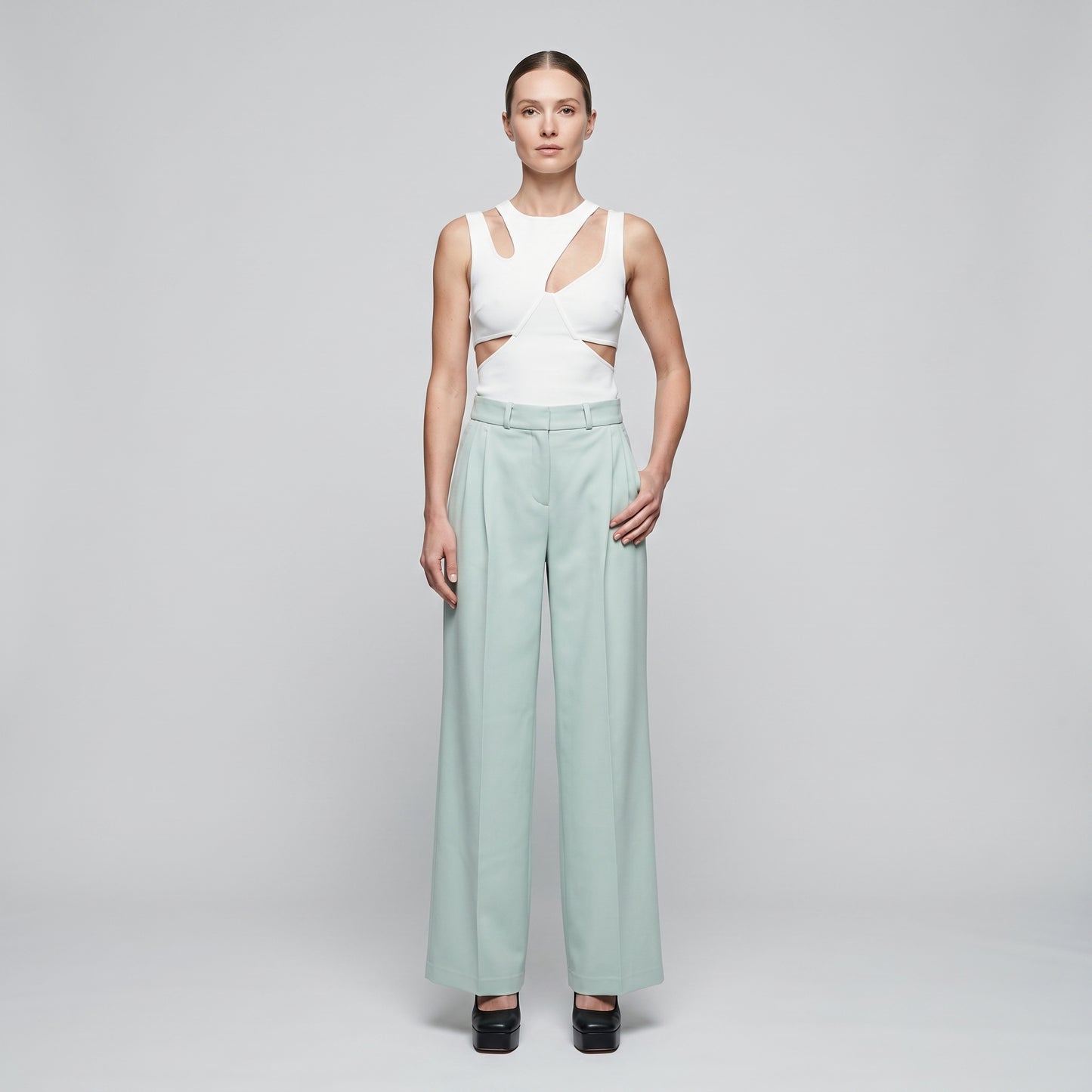 Tailored Pastel Wide-Leg Trousers