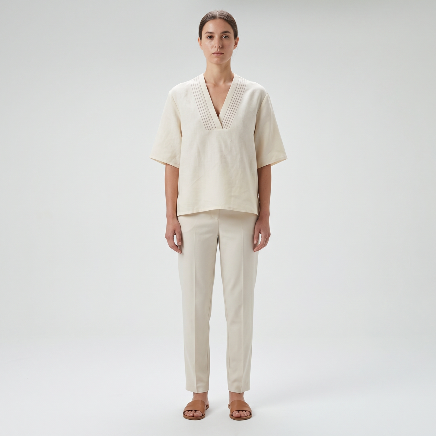 Minimalist V-Neck Linen Blouse