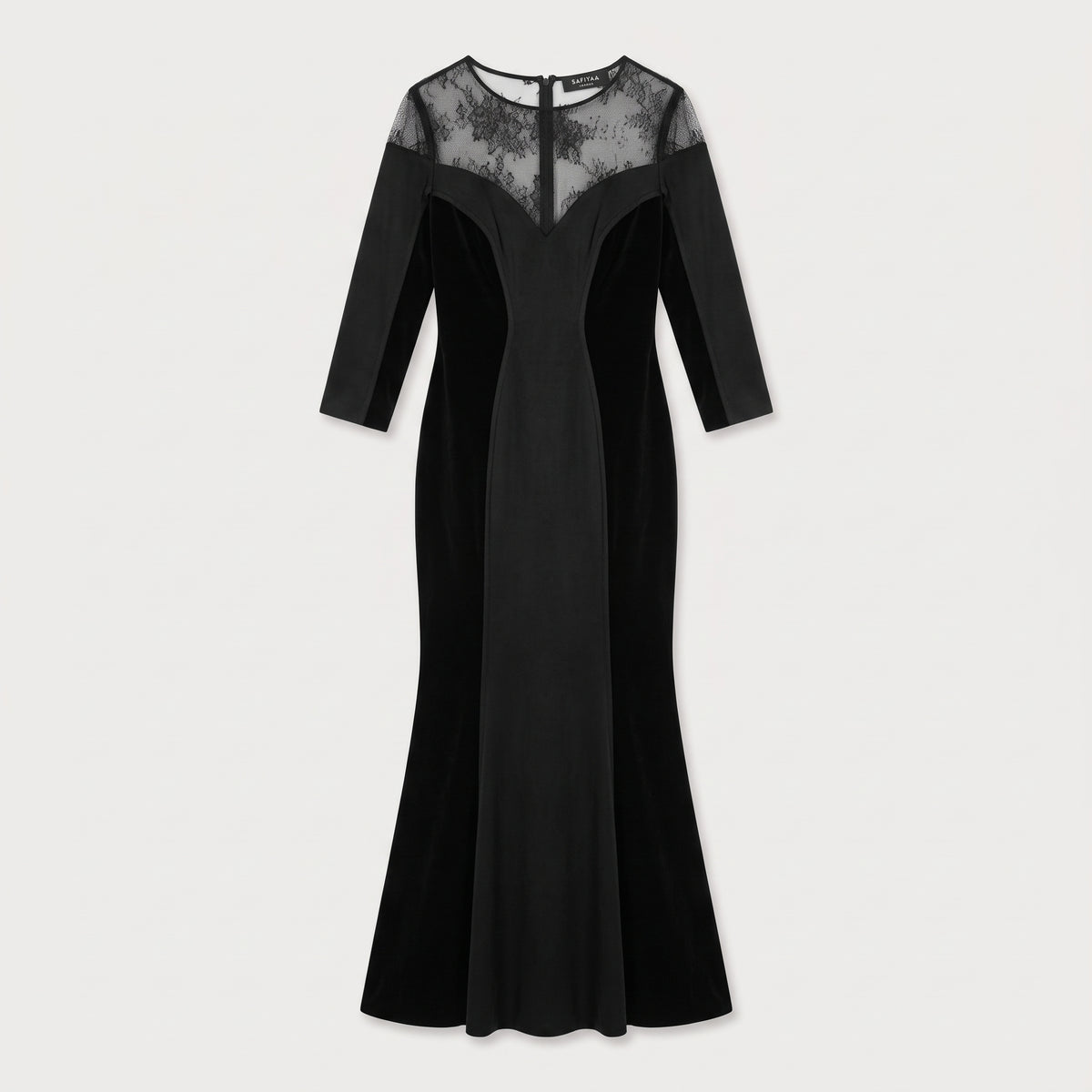 Lace Paneled Velvet Evening Gown