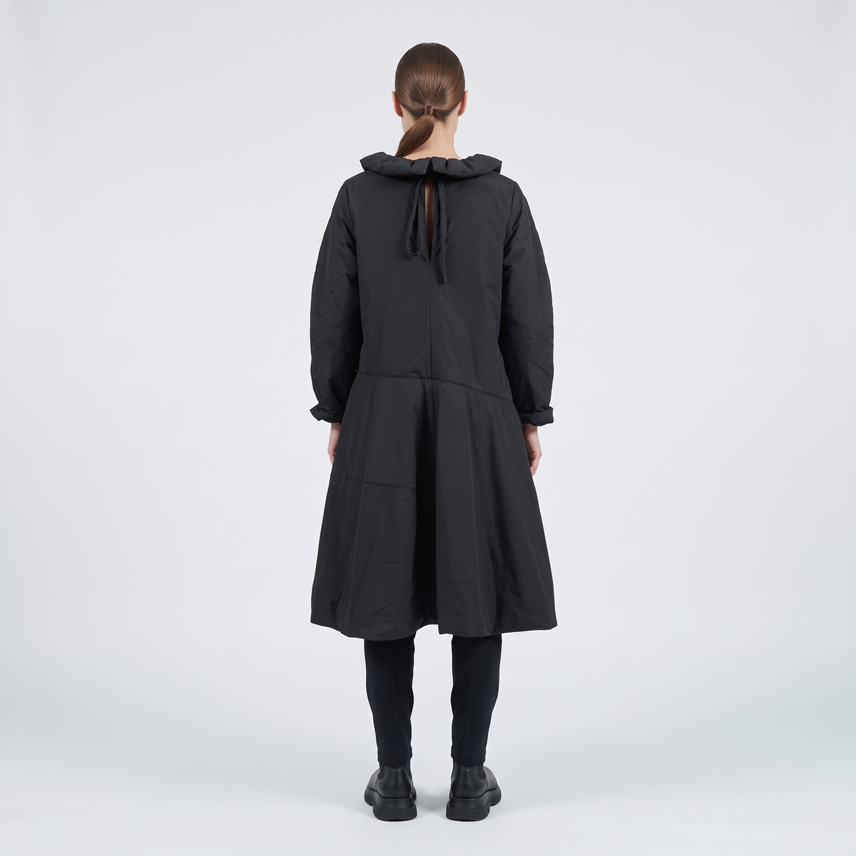 Architectural Ruched Collar Padded Coat