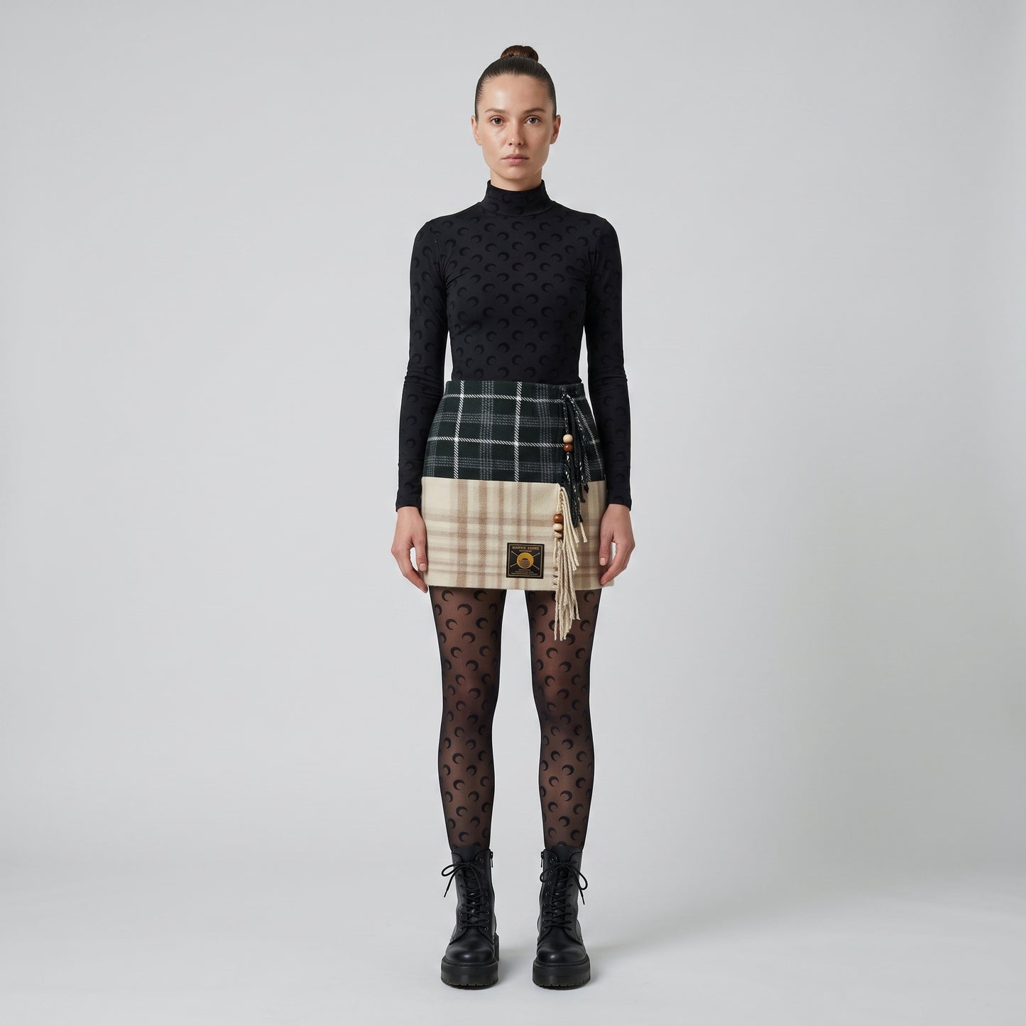 Fringed Plaid Mini Skirt