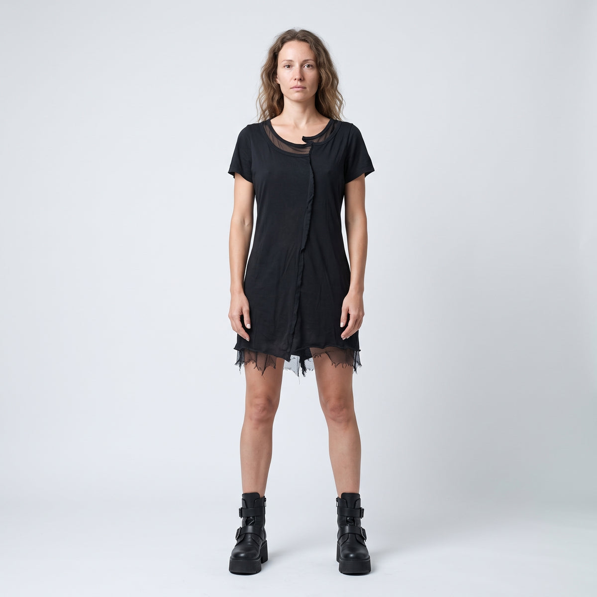 Raw Edge Black Cotton Tee
