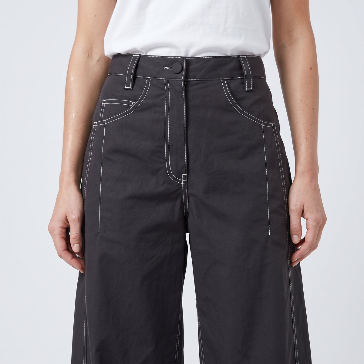 Contrast Stitch Wide Leg Trousers