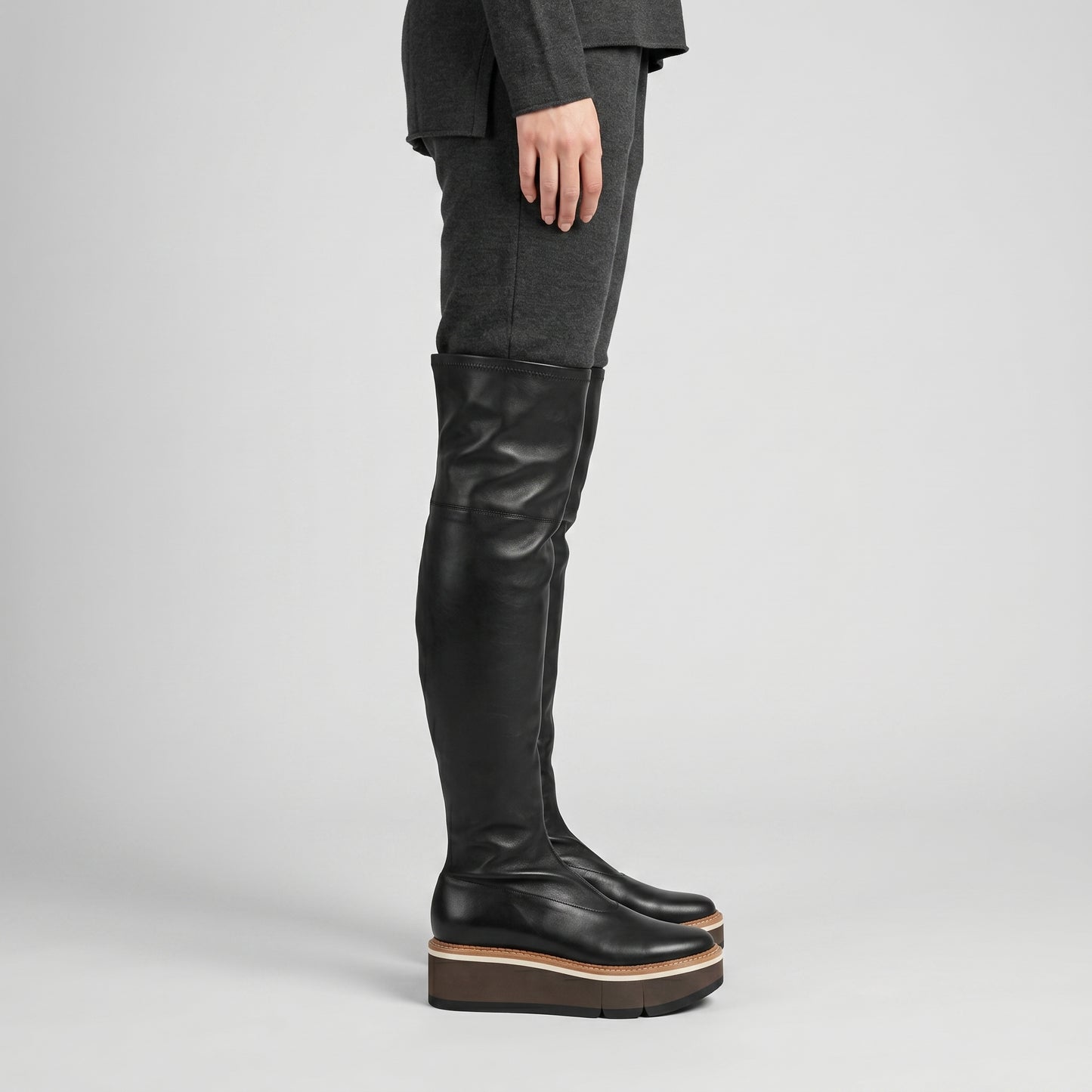Sleek Leather Platform Tall Boots