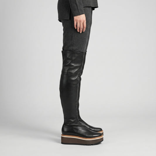 Sleek Leather Platform Tall Boots