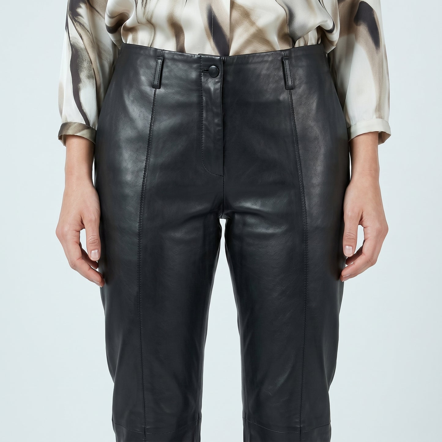 Sleek Paneled Leather Trousers
